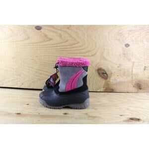 New Totes Snow Boots Kids Sz 3M Girl Gray Pink Thinsulate Faux Fur Lined